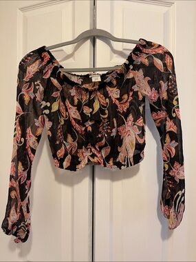 Floral Paisley Off-Shoulder Black Crop Top